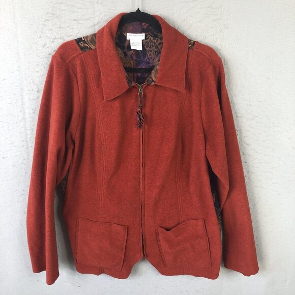 Soft Surroundings Jacket Womens 1X Rust Orange Zip Front Tapestry Floral Back - Picture 1 of 16